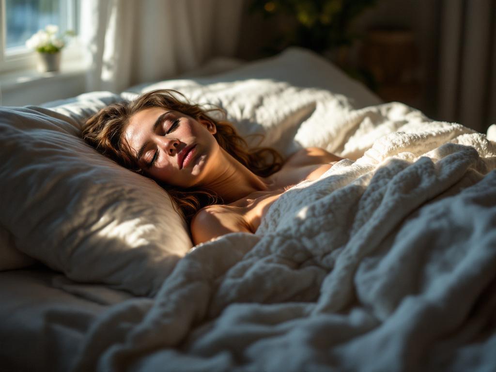 ベッドの上で気持ちよさそうに眠る女性